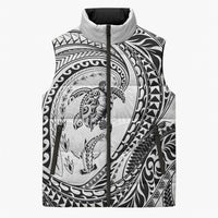 Hawaiian Turtle and Shark Sleeveless Puffer Jacket Kakau Tribal with Polynesian Pattern White Color LT03 Unisex White - Polynesian Pride