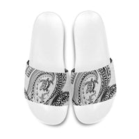 Hawaiian Turtle and Shark Slide Sandals Kakau Tribal with Polynesian Pattern White Color LT03 White - Polynesian Pride