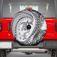 Hawaiian Turtle and Shark Spare Tire Cover Kakau Tribal with Polynesian Pattern White Color LT03 - Polynesian Pride