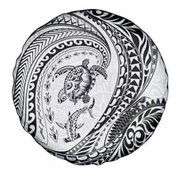 Hawaiian Turtle and Shark Spare Tire Cover Kakau Tribal with Polynesian Pattern White Color LT03 - Polynesian Pride