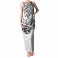 Hawaiian Turtle and Shark Tank Maxi Dress Kakau Tribal with Polynesian Pattern White Color LT03 Women White - Polynesian Pride