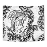Hawaiian Turtle and Shark Tapestry Kakau Tribal with Polynesian Pattern White Color LT03 - Polynesian Pride