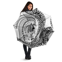 Hawaiian Turtle and Shark Umbrella Kakau Tribal with Polynesian Pattern White Color LT03 - Polynesian Pride