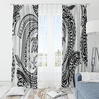 Hawaiian Turtle and Shark Window Curtain Kakau Tribal with Polynesian Pattern White Color LT03 - Polynesian Pride