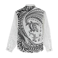 Hawaiian Turtle and Shark Women Casual Shirt Kakau Tribal with Polynesian Pattern White Color LT03 - Polynesian Pride