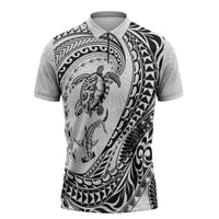 Hawaiian Turtle and Shark Zipper Polo Shirt Kakau Tribal with Polynesian Pattern White Color LT03 White - Polynesian Pride