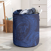 Hawaiian Turtle and Shark Laundry Basket Kakau Tribal with Polynesian Pattern Blue Color LT03 Blue - Polynesian Pride