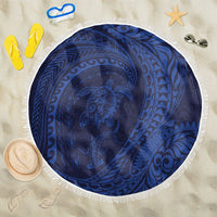 Hawaiian Turtle and Shark Beach Blanket Kakau Tribal with Polynesian Pattern Blue Color LT03 One Size 150cm Blue - Polynesian Pride