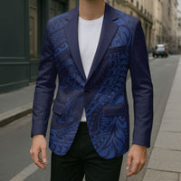 Hawaiian Turtle and Shark Blazer Kakau Tribal with Polynesian Pattern Blue Color LT03 - Polynesian Pride