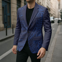 Hawaiian Turtle and Shark Blazer Kakau Tribal with Polynesian Pattern Blue Color LT03 - Polynesian Pride