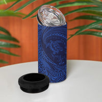 Hawaiian Turtle and Shark 4 in 1 Can Cooler Tumbler Kakau Tribal with Polynesian Pattern Blue Color LT03 - Polynesian Pride