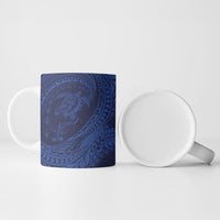 Hawaiian Turtle and Shark Ceramic Mug Kakau Tribal with Polynesian Pattern Blue Color LT03 - Polynesian Pride