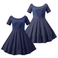 Hawaiian Turtle and Shark Family Matching Mermaid Dress and Hawaiian Shirt Kakau Tribal with Polynesian Pattern Blue Color LT03 Daughter's Dress Blue - Polynesian Pride