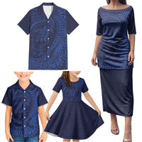 Hawaiian Turtle and Shark Family Matching Puletasi and Hawaiian Shirt Kakau Tribal with Polynesian Pattern Blue Color LT03 - Polynesian Pride