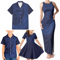 Hawaiian Turtle and Shark Family Matching Tank Maxi Dress and Hawaiian Shirt Kakau Tribal with Polynesian Pattern Blue Color LT03 - Polynesian Pride