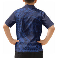 Hawaiian Turtle and Shark Kid Hawaiian Shirt Kakau Tribal with Polynesian Pattern Blue Color LT03 - Polynesian Pride