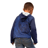Hawaiian Turtle and Shark Kid Hoodie Kakau Tribal with Polynesian Pattern Blue Color LT03 - Polynesian Pride