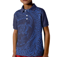 Hawaiian Turtle and Shark Kid Polo Shirt Kakau Tribal with Polynesian Pattern Blue Color LT03 Kid Blue - Polynesian Pride