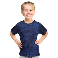 Hawaiian Turtle and Shark Kid T Shirt Kakau Tribal with Polynesian Pattern Blue Color LT03 Blue - Polynesian Pride