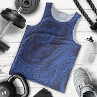 Hawaiian Turtle and Shark Men Tank Top Kakau Tribal with Polynesian Pattern Blue Color LT03 - Polynesian Pride