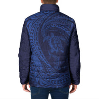 Hawaiian Turtle and Shark Padded Jacket Kakau Tribal with Polynesian Pattern Blue Color LT03 - Polynesian Pride