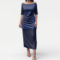 Hawaiian Turtle and Shark Puletasi Kakau Tribal with Polynesian Pattern Blue Color LT03 Long Dress Blue - Polynesian Pride