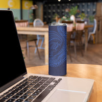 Hawaiian Turtle and Shark Skinny Tumbler Kakau Tribal with Polynesian Pattern Blue Color LT03 - Polynesian Pride
