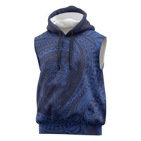 Hawaiian Turtle and Shark Sleeveless Hoodie Kakau Tribal with Polynesian Pattern Blue Color LT03 Blue - Polynesian Pride
