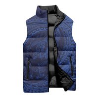 Hawaiian Turtle and Shark Sleeveless Puffer Jacket Kakau Tribal with Polynesian Pattern Blue Color LT03 - Polynesian Pride