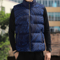 Hawaiian Turtle and Shark Sleeveless Puffer Jacket Kakau Tribal with Polynesian Pattern Blue Color LT03 - Polynesian Pride
