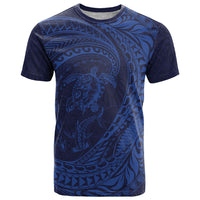 Hawaiian Turtle and Shark T Shirt Kakau Tribal with Polynesian Pattern Blue Color LT03 Blue - Polynesian Pride