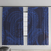 Hawaiian Turtle and Shark Window Curtain Kakau Tribal with Polynesian Pattern Blue Color LT03 With Hooks Blue - Polynesian Pride