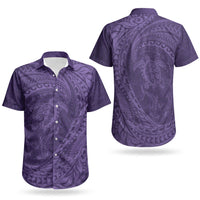 Hawaiian Turtle and Shark Couples Matching Off Shoulder Maxi Dress and Hawaiian Shirt Kakau Tribal with Polynesian Pattern Purple Color LT03 - Polynesian Pride