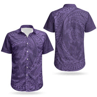 Hawaiian Turtle and Shark Couples Matching Off Shoulder Short Dress and Hawaiian Shirt Kakau Tribal with Polynesian Pattern Purple Color LT03 - Polynesian Pride