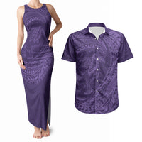 Hawaiian Turtle and Shark Couples Matching Tank Maxi Dress and Hawaiian Shirt Kakau Tribal with Polynesian Pattern Purple Color LT03 Purple - Polynesian Pride