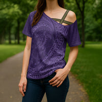 Hawaiian Turtle and Shark Cross Shoulder Shirt Kakau Tribal with Polynesian Pattern Purple Color LT03 - Polynesian Pride