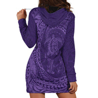 Hawaiian Turtle and Shark Hoodie Dress Kakau Tribal with Polynesian Pattern Purple Color LT03 - Polynesian Pride
