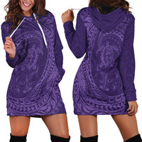 Hawaiian Turtle and Shark Hoodie Dress Kakau Tribal with Polynesian Pattern Purple Color LT03 - Polynesian Pride