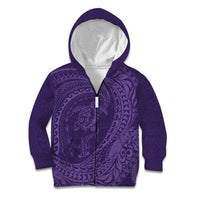 Hawaiian Turtle and Shark Kid Hoodie Kakau Tribal with Polynesian Pattern Purple Color LT03 Zip Hoodie Purple - Polynesian Pride