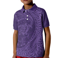 Hawaiian Turtle and Shark Kid Polo Shirt Kakau Tribal with Polynesian Pattern Purple Color LT03 Kid Purple - Polynesian Pride