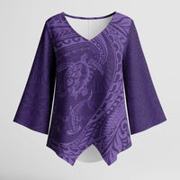 Hawaiian Turtle and Shark Kimono Sleeve Blouse Kakau Tribal with Polynesian Pattern Purple Color LT03 Female Purple - Polynesian Pride