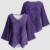 Hawaiian Turtle and Shark Kimono Sleeve Blouse Kakau Tribal with Polynesian Pattern Purple Color LT03 - Polynesian Pride