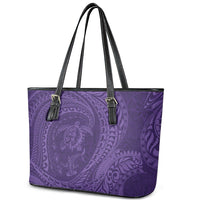 Hawaiian Turtle and Shark Leather Tote Bag Kakau Tribal with Polynesian Pattern Purple Color LT03 - Polynesian Pride