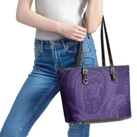 Hawaiian Turtle and Shark Leather Tote Bag Kakau Tribal with Polynesian Pattern Purple Color LT03 - Polynesian Pride