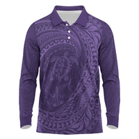 Hawaiian Turtle and Shark Long Sleeve Polo Shirt Kakau Tribal with Polynesian Pattern Purple Color LT03 Purple - Polynesian Pride