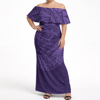 Hawaiian Turtle and Shark Off Shoulder Maxi Dress Kakau Tribal with Polynesian Pattern Purple Color LT03 Women Purple - Polynesian Pride