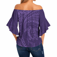 Hawaiian Turtle and Shark Off Shoulder Wrap Waist Top Kakau Tribal with Polynesian Pattern Purple Color LT03 - Polynesian Pride