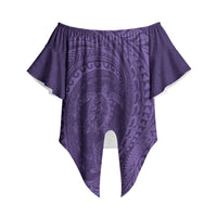 Hawaiian Turtle and Shark Off Shoulder Wrap Waist Top Kakau Tribal with Polynesian Pattern Purple Color LT03 - Polynesian Pride