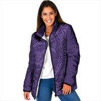 Hawaiian Turtle and Shark Padded Jacket Kakau Tribal with Polynesian Pattern Purple Color LT03 Women Purple - Polynesian Pride