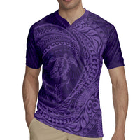 Hawaiian Turtle and Shark Rugby Jersey Kakau Tribal with Polynesian Pattern Purple Color LT03 - Polynesian Pride